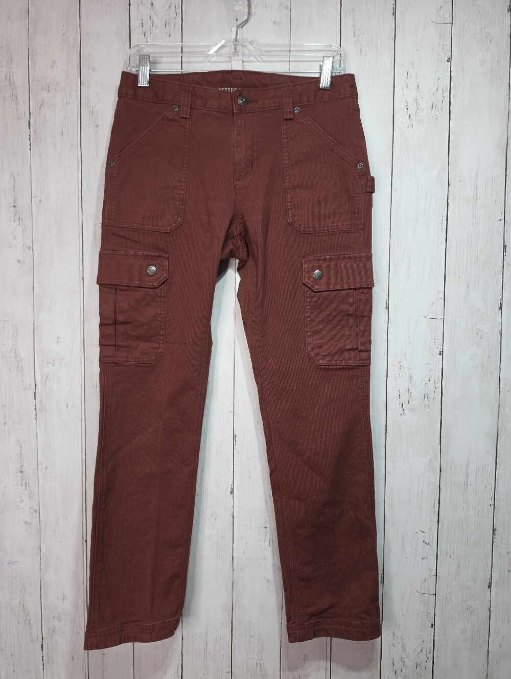 Duluth Curvesetter Pants Women's Burgundy Cotton Stretch Cargo Pockets Size 4.